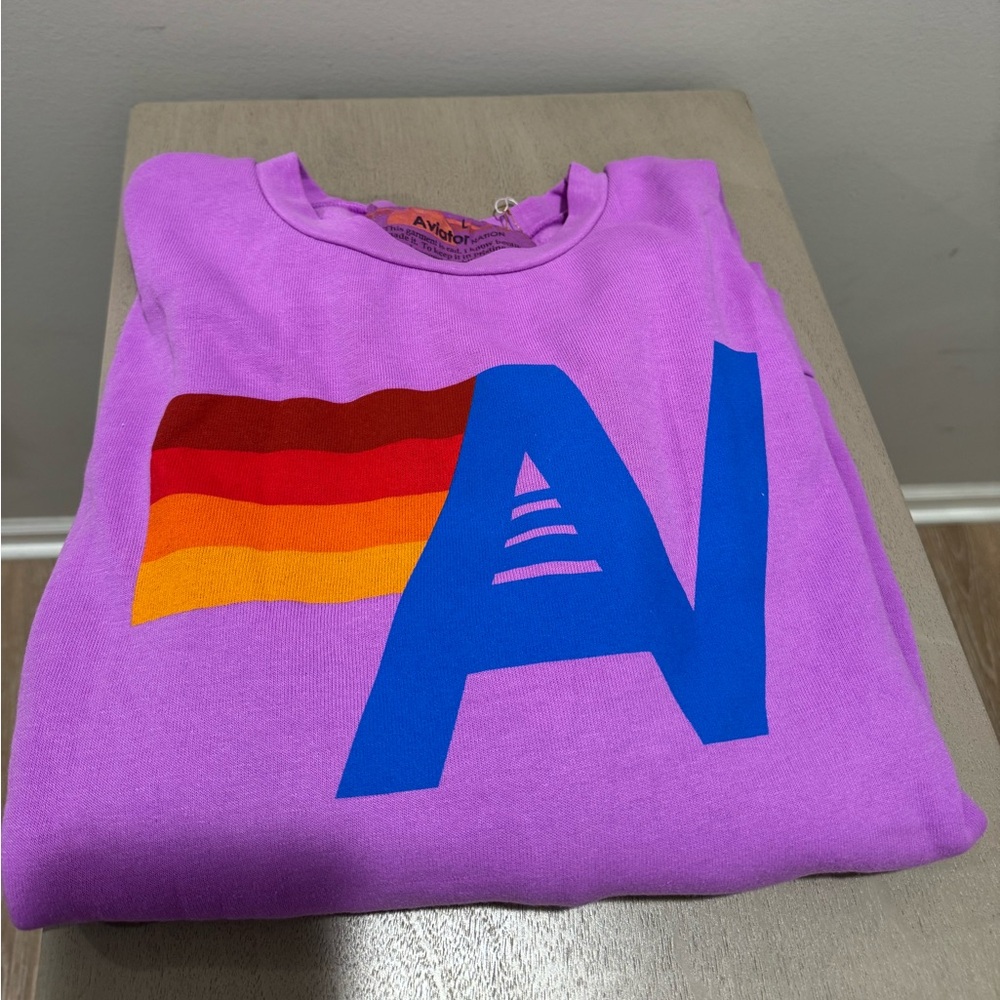 New!!! Aviator Nation Crewneck Sweatshirt Classic Logo Neon Purple Women’s Large